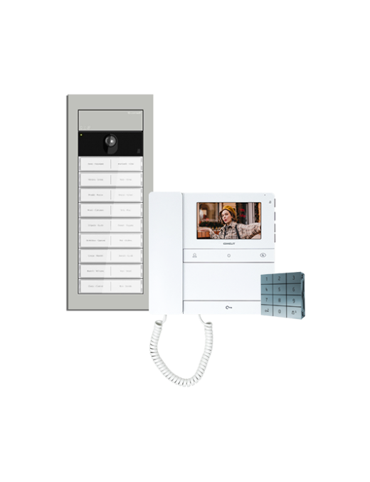 Kit Vídeo 2 Fios 15 Apt. People c/ Punho c/ Código - COMELIT